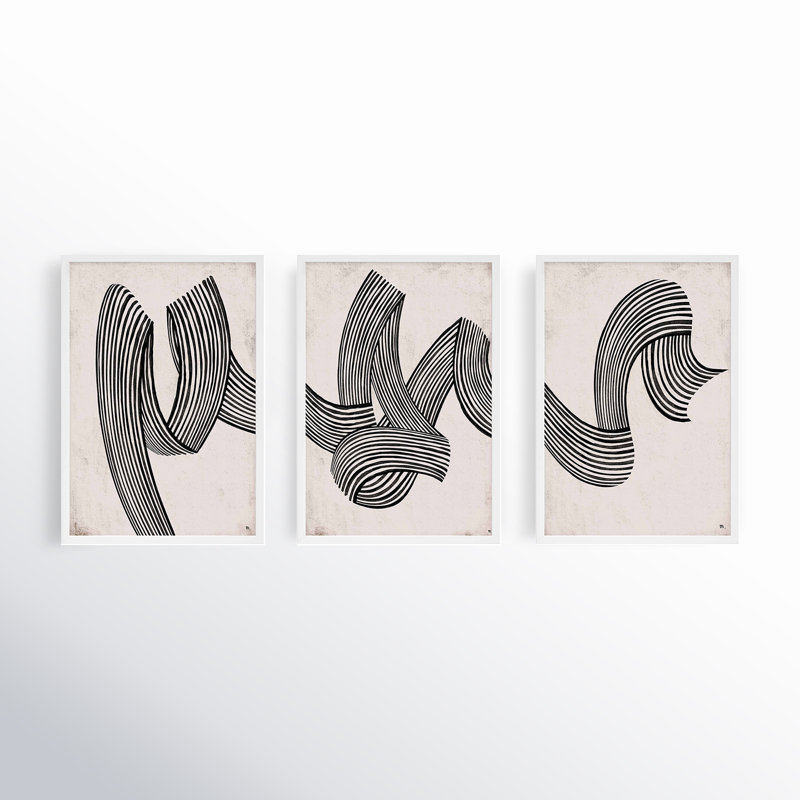 Menton Linework by Studio M - 3 Piece Picture Frame Print Set, White Framed, 50" H x 70" W x 1.25" D