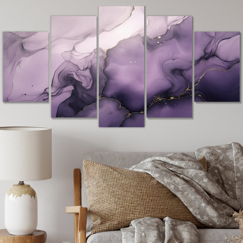 Ensemble de 5 nuages mauves et gris à encre de marbre sur métal