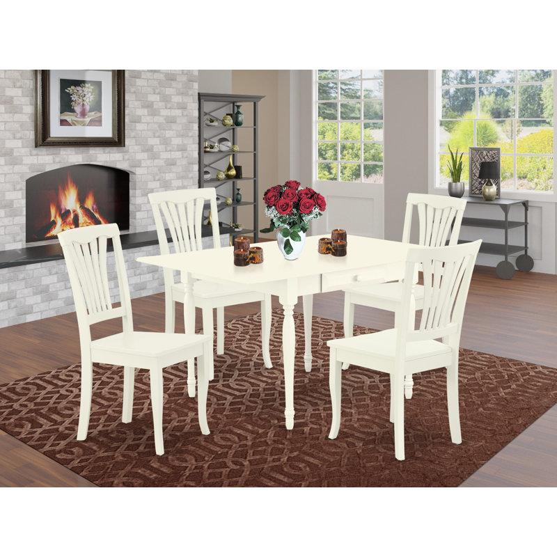 Ensemble de 5 pièces pour 4 pièces comprenant une table de salle à manger rectangulaire avec Dropleaf et 4 chaises, 36 po x 54 po, lin blanc