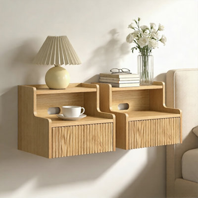 Floating Nightstand With Decorative Embossed Pattern