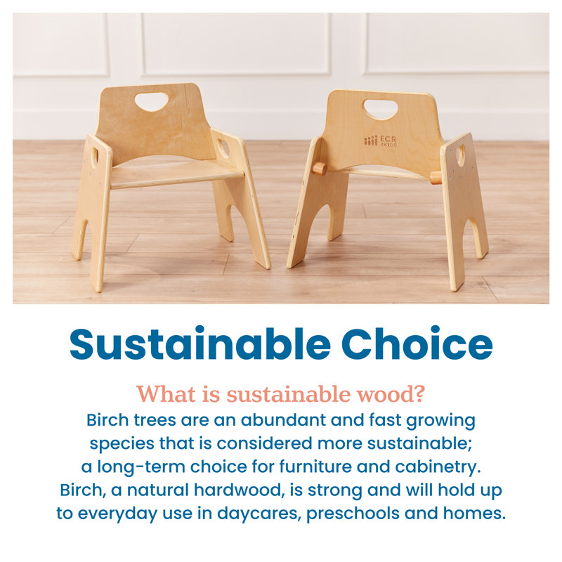 ECR4Kids Stackable Wooden Toddler Chair, 6in, Montessori Furniture, 2-Pack, 12.4" H x 14" W x 10.6" D, Natural