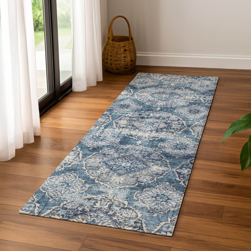 Premium Machine Washable Mayfield AMF2196 panel Rug, Denim, 2'3" x 7'6" Runner