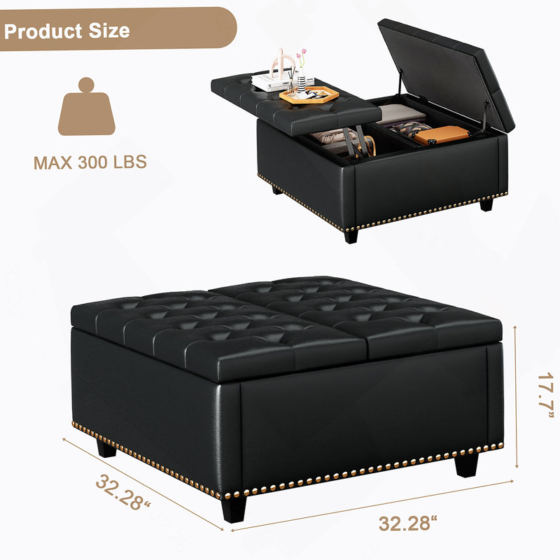 Square Tufted Upholstered PU Ottoman