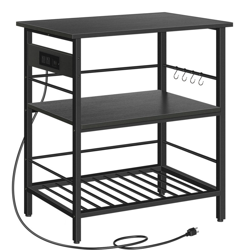 Vuto 35.8" Kitchen Island Table with Power Outlet, Black/Black