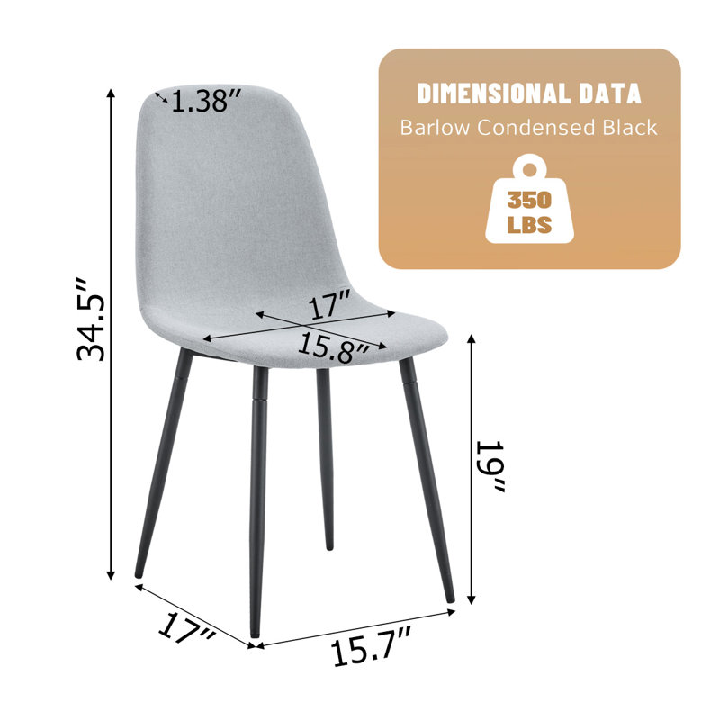 Upholstered Side Chairs With Metal Legs,Armless Dining Chair For Living Room,Kitchen,Dining Room, 4, Gray