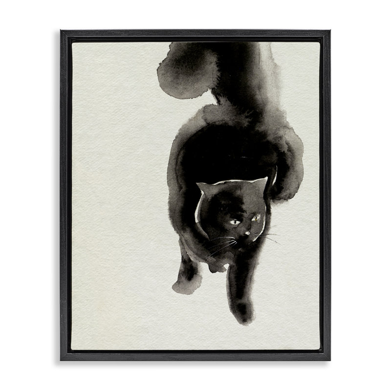 «Fierce Black Cat» par Melissa Wang, Cadre flottant noir de jais, H 21 po x l 17 po