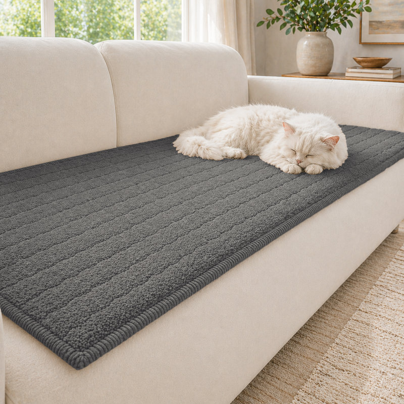 Housse pour canapé à coussins carrés en sherpa à texture douce, Surdimensionné - l 94 po x P 27,6 po, Gris foncé