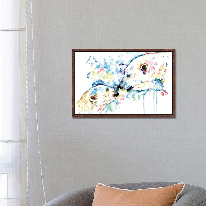 Polar Bear Love by Lisa Whitehouse - Print on Canvas, Brown Framed Canvas, 66.04 cm H x 45.72 cm W