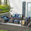 Ensemble de conversation en osier / rotin pour 7 personnes avec coussins Lovall-141121005