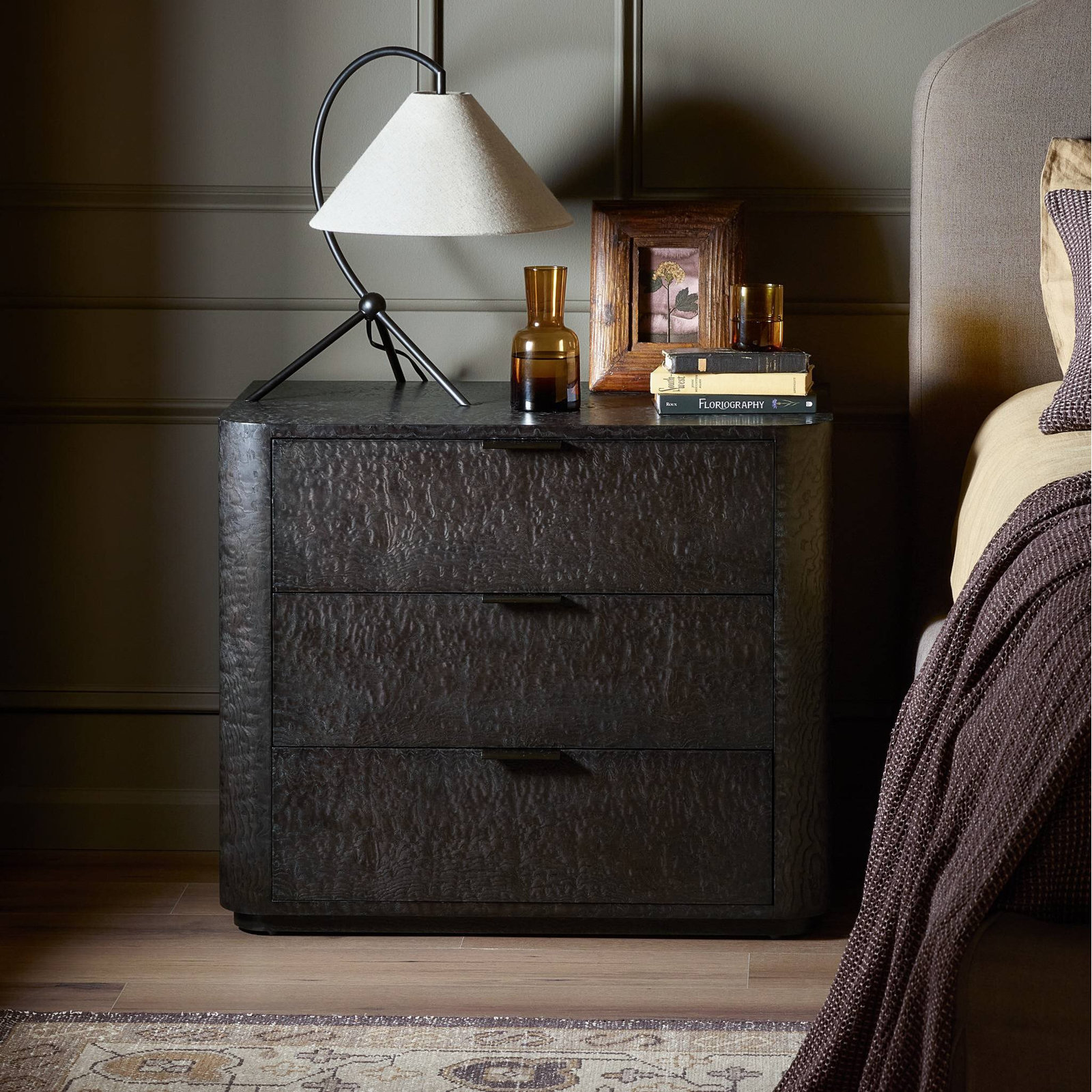 Meliah 3 Drawer Nightstand-Dark Tamo Ash Veneer