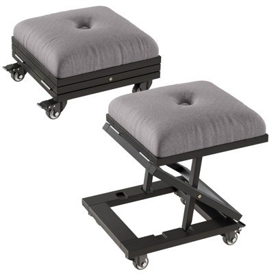 2 Pack Rolling Adjustable Footrest Ottoman With Wheels, Foldable Under Desk Foot Stool Set, Height Adjustable Mobile Foot Rest With Linen Upholstery For Home Office, Living Room, Bedroom