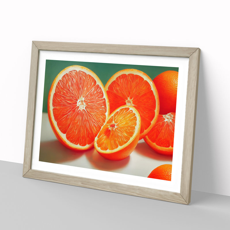 Oranges Sliced Fruit 1 Piece Single Picture Frame Wall Art, 46cm H x 64cm W, Oak