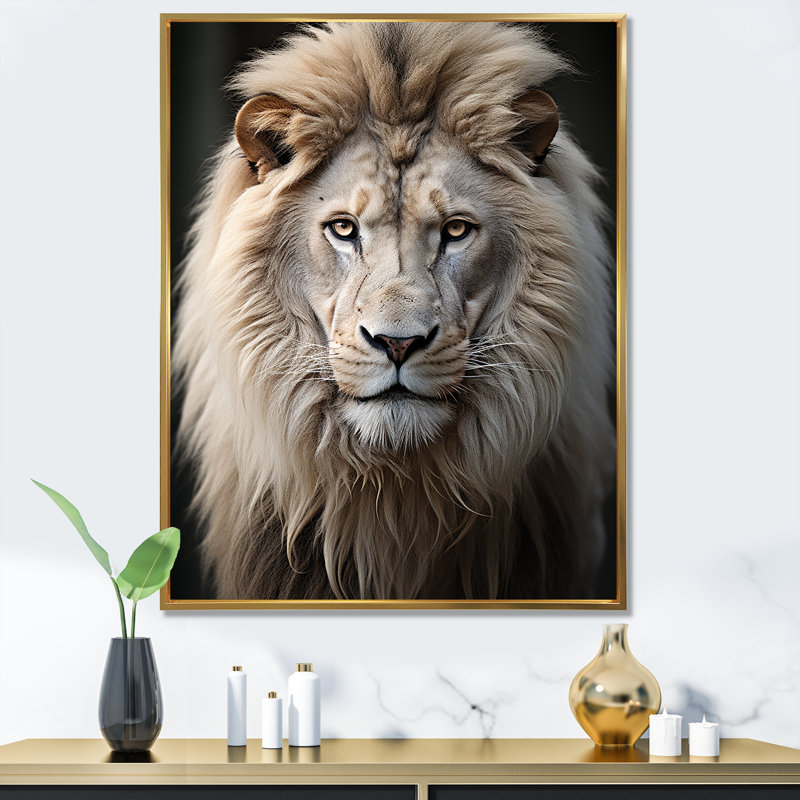Lions, impression monochrome sur toile, Cadre flottant doré, H 20 po x l 12 po x P 1 po