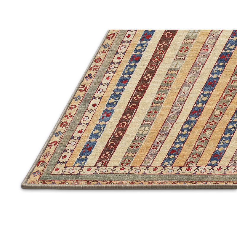 Tapis beige/rouge/jaune contemporain, Rectangle 2 pi x 4 pi