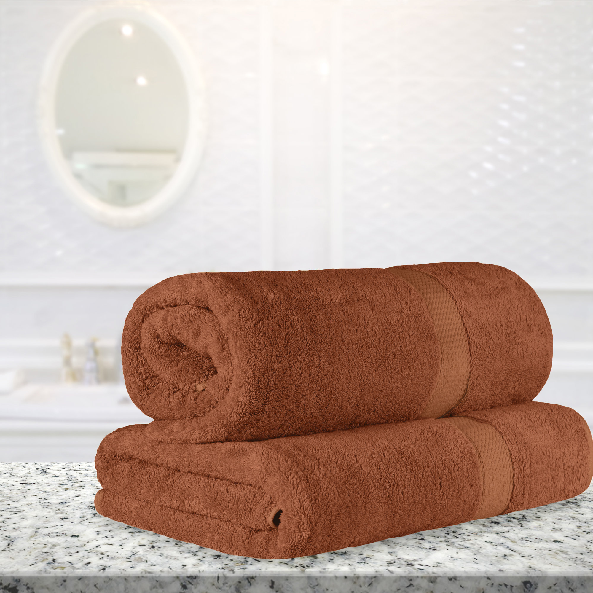 Renata 2 Piece 800 GSM Certified Egyptian Cotton Bath Sheet Set , Rust