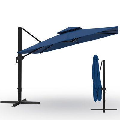 Parasol carré déporté de 3 x 3 m (10 x 10 pi), pivotant à 360° et réglable en hauteur, en aluminium robuste.