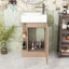 Meuble-lavabo en bois avec lavabo, tablettes de rangement et portes-157055877