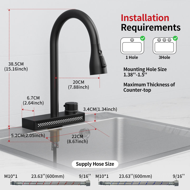 Black 3-function Pull-down Rain Kitchen Faucet