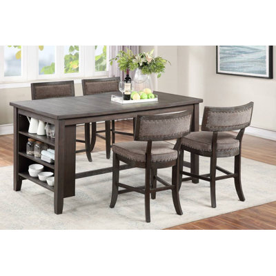 Verdusco 5 Pieces Counter Height Table Set In Solid Wood Finish