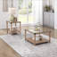Table basse moderne et élégante avec finition brune et table de salon en verre trempé transparent-1154372980
