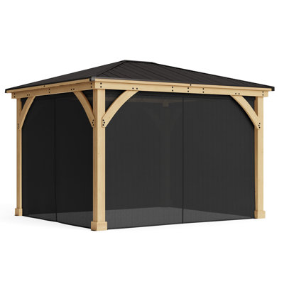 11' x 13' Meridian Gazebo Mosquito Mesh Kit  Premium Phifer UV-Resistant Mesh with Easy Glide Tracks and Full-Length Zippered Panels