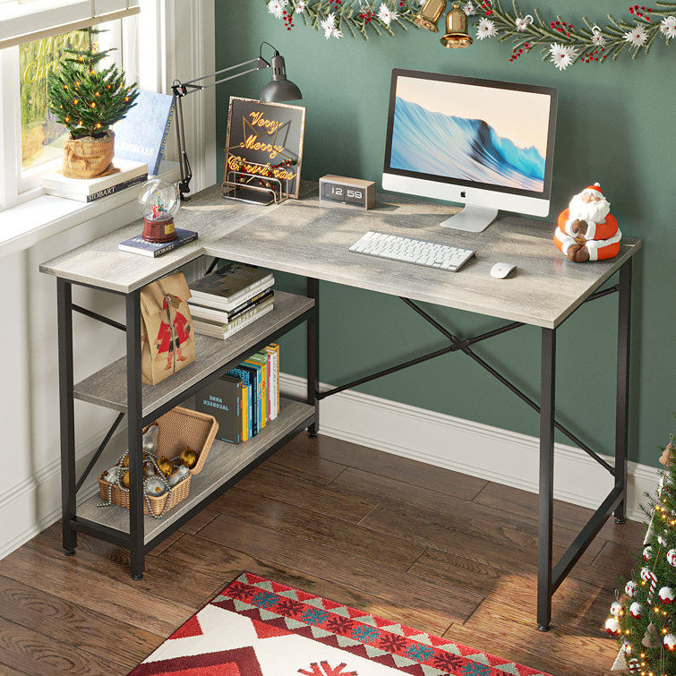 Walbrook Reversible L-Shape Computer Desks, 47'' or 55'' Work Desk with Adjustable Shelves 17 Stories Color: Rustic Brown, Size: 29.14 H x 47.24 W