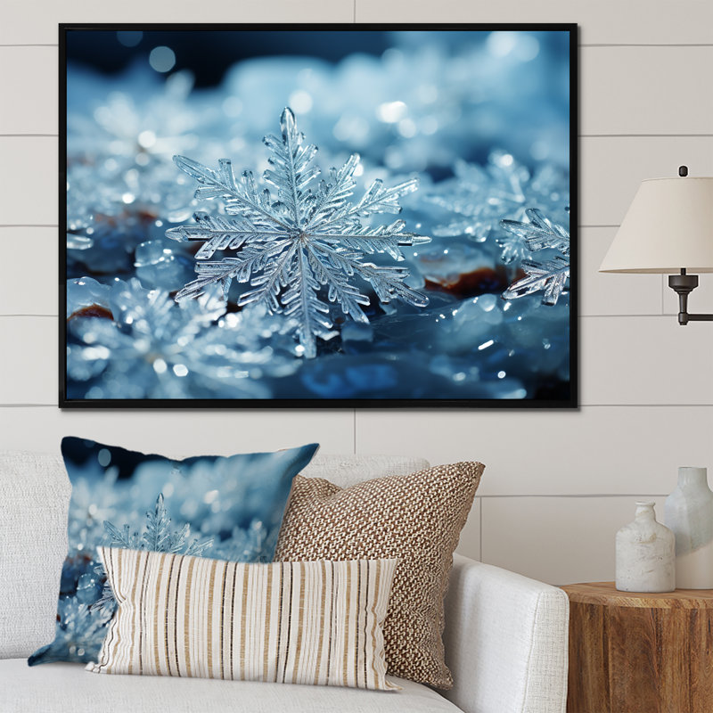 «Sunrise Snowflake Tranquility V - Winter Landscape», art mural, Cadre flottant noir, H 12 po x l 20 po x P 1 po