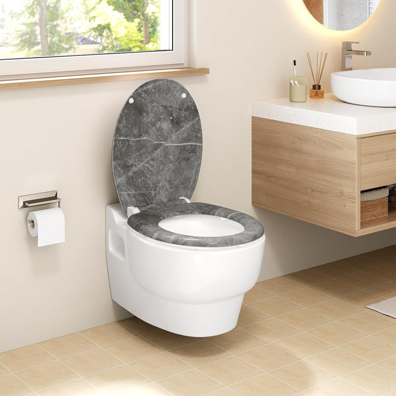 Duroplast Toilet Seat, Soft Close, Strong & Durable, O-Shaped, Scratch Resistant, Quick Release & Adjustable Hinges, Universal Fit, 175kg Max, Rustproof, Easy to Clean, Non-Slip, Grey