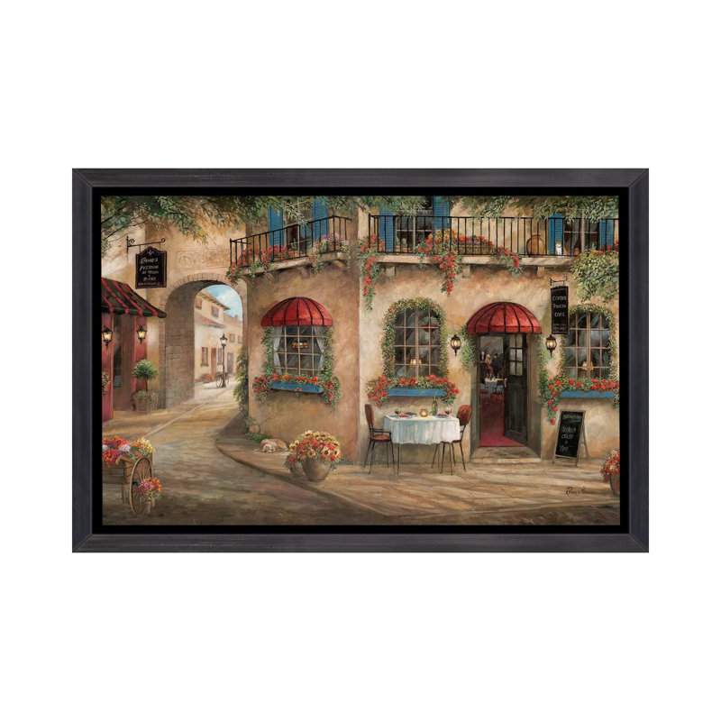 " Gino's Pizzaria " by Ruane Manning, Distressed Black Floater Framed, 18" H x 26" W x 1.5" D