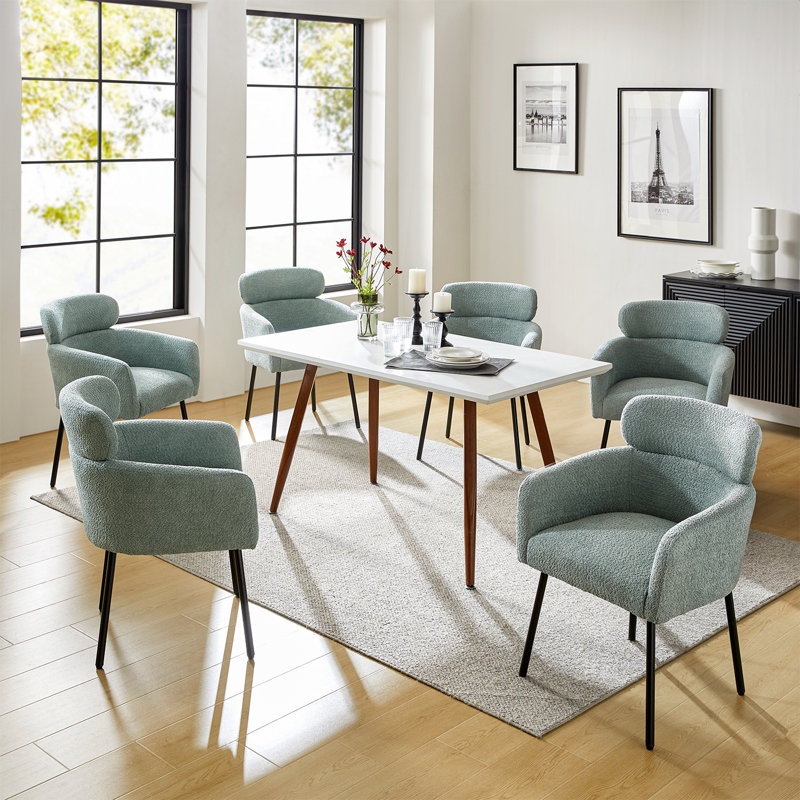 Turgeon Boucle Mid-Century Modern 19"H Dining Chair with Adjustment Feet, Sage