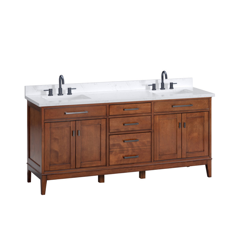 Ensemble de meuble-lavabo double 73 po Anglet, Blanc cala, Tabac