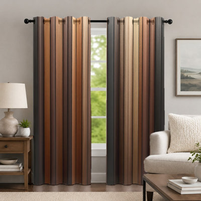 2Pcs Gradient Vertical Striped Curtains, Minimalist Style Window Panel, Contemporary Earth Tone Color-Block Printed Art Grommet Drapes, Window Treatment for Bedroom Living Room Decor