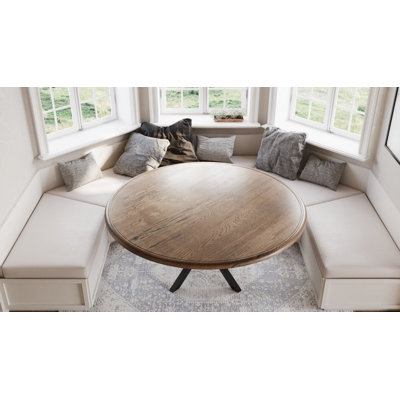 The Artisan | Oak Round Dining Table w/ Steel Pedestal - Driftwood