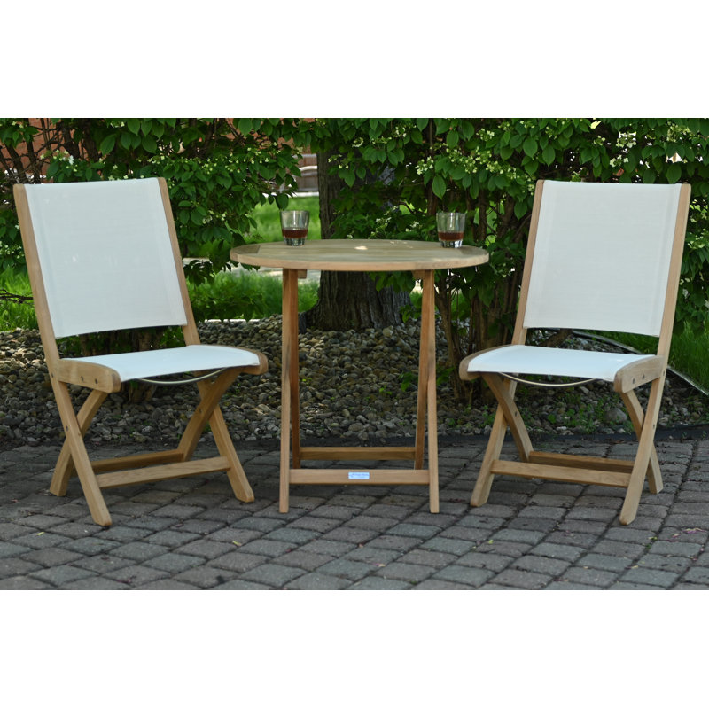 Riviera Teak Outdoor Sling Folding Dining Chair, Natural/Khaki