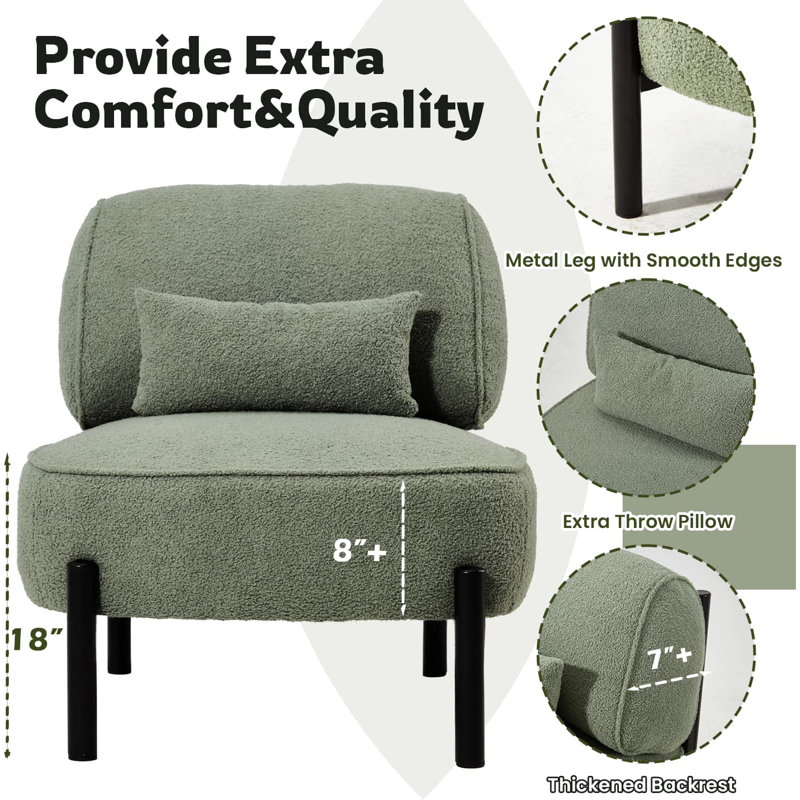 Chaise d'appoint rembourrée sans accoudoirs pour chambre à coucher, Vert