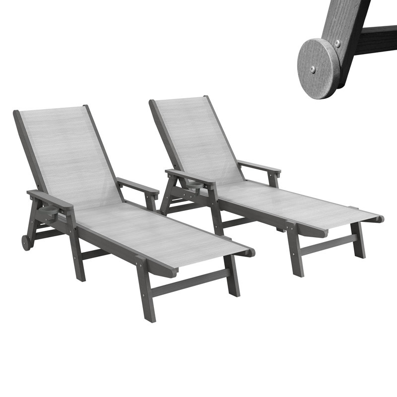 Ensemble de 2 chaises longues mobiles de patio mobiles ajustables au bord de la piscine