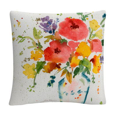 Sheila Golden Floral Vase With Bright Flowers Throw Pillow