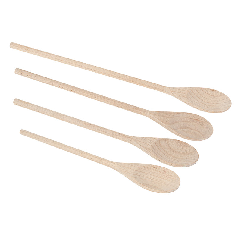 Ustensiles de cuisine en bois de hêtre de 4 pièces de 12, 14, 16 et 18 po de poids léger pour les aliments chauds et froids Beige durable pour le mélange Batters