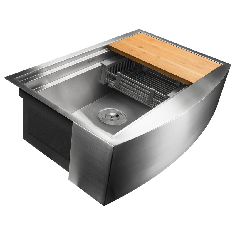 KS0239 Farmhouse 33-in x 22-in Stainless steel Single bowl Workstation Kitchen Sink
