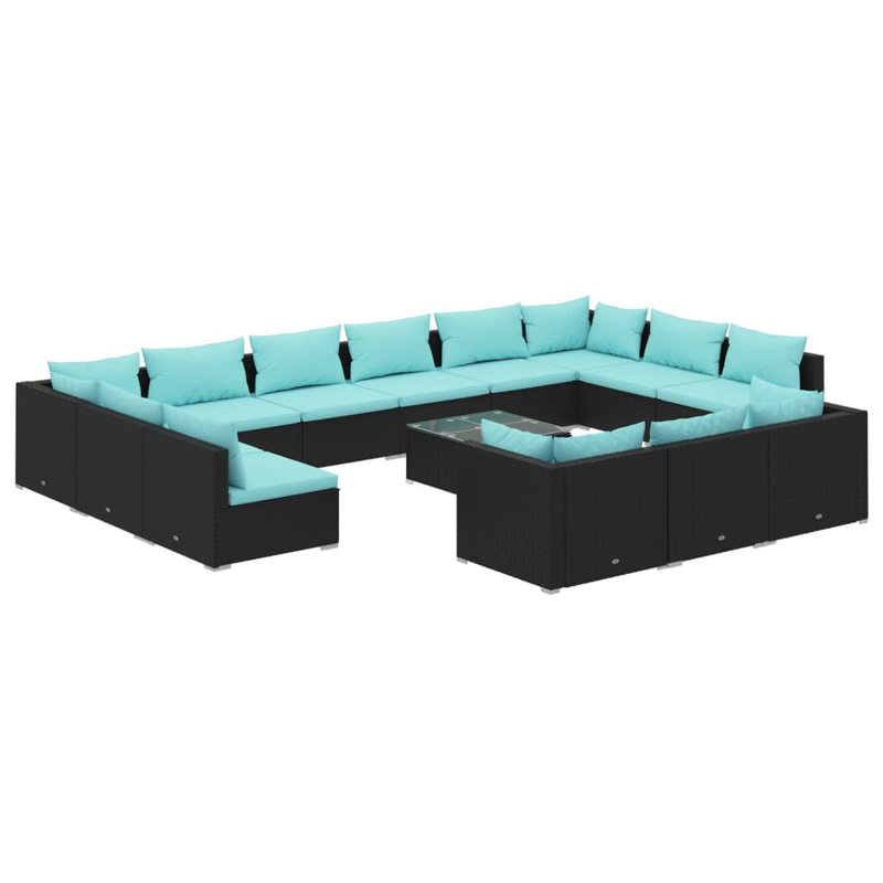 14 Piece Lounge Sofa Seating Group, Water blue, Black