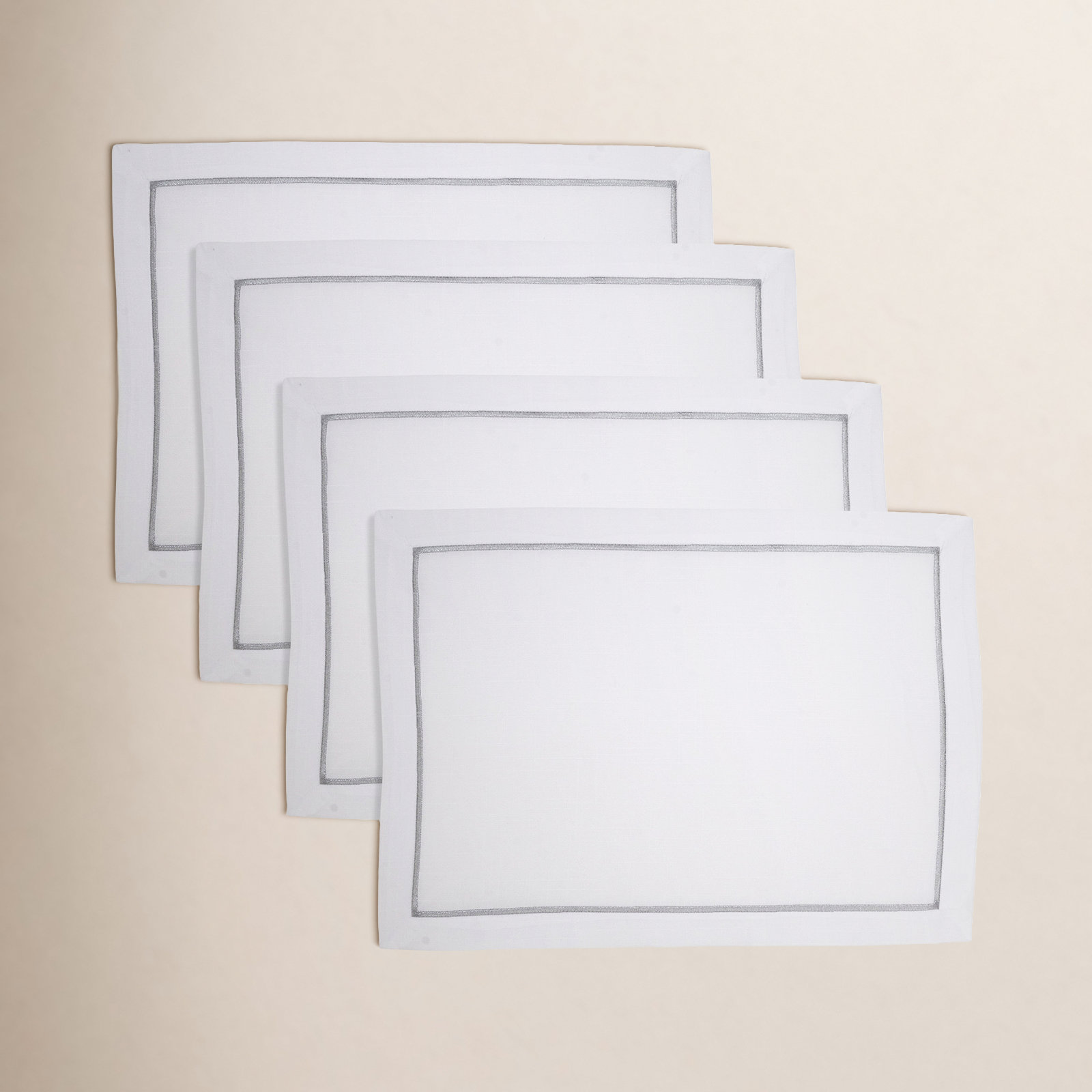 Embroidered Line Design Placemat (Set of 4), Silver