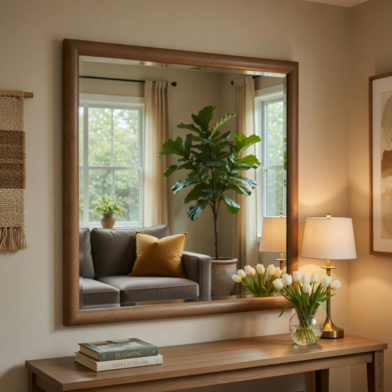 Haislynn Organic Modern 42"W Dresser Mirror — Hickory Veneer Frame