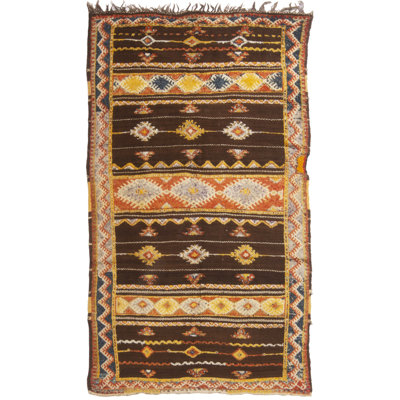 One-of-a-Kind 4'5" X 7'9" 1950s Wool Area Rug in Brown