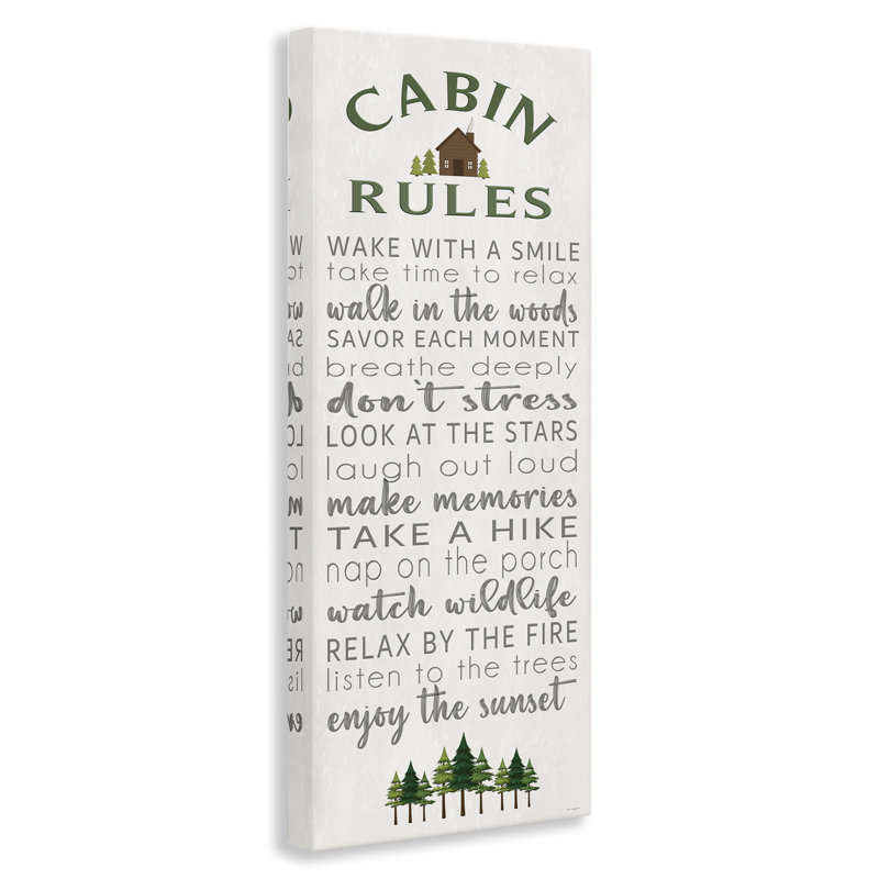 Fun Rustic Cabin Rules Canvas, design by Seven Trees Design, 30" H x 13" W