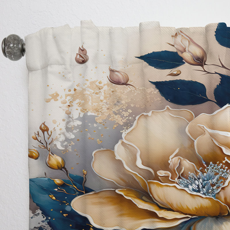 Rideau en velours floral brun et rose - 1 panneau, L 52 po x L 95 po