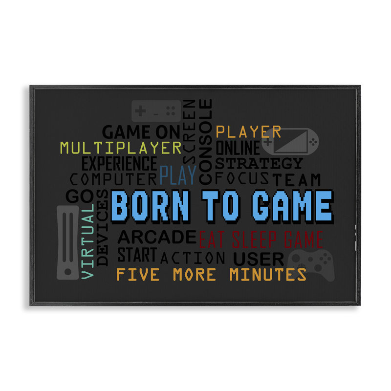 «Born To Game Arcade», estampe numérique, design par Kim Allen, H 16 po x l 24 po, Giclée encadrée noir minuit