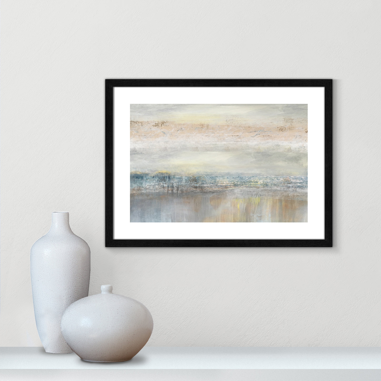 Electra "From A Distance" Painting by Nan, 17" H x 23" W, Picture Framed Paper, Black Wood