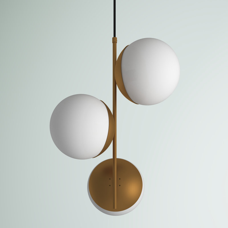 Yearby 3-Light Unique Globe Dimmable Chandelier , Brass, Frosted White