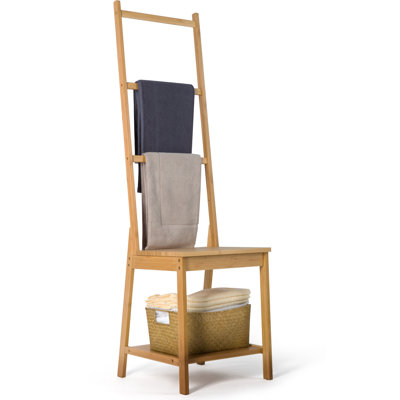 Porte-serviettes de bain en bambou, tablette de salle de bain multifonctionnelle, support de rangement au sol, chaise avec porte-serviettes