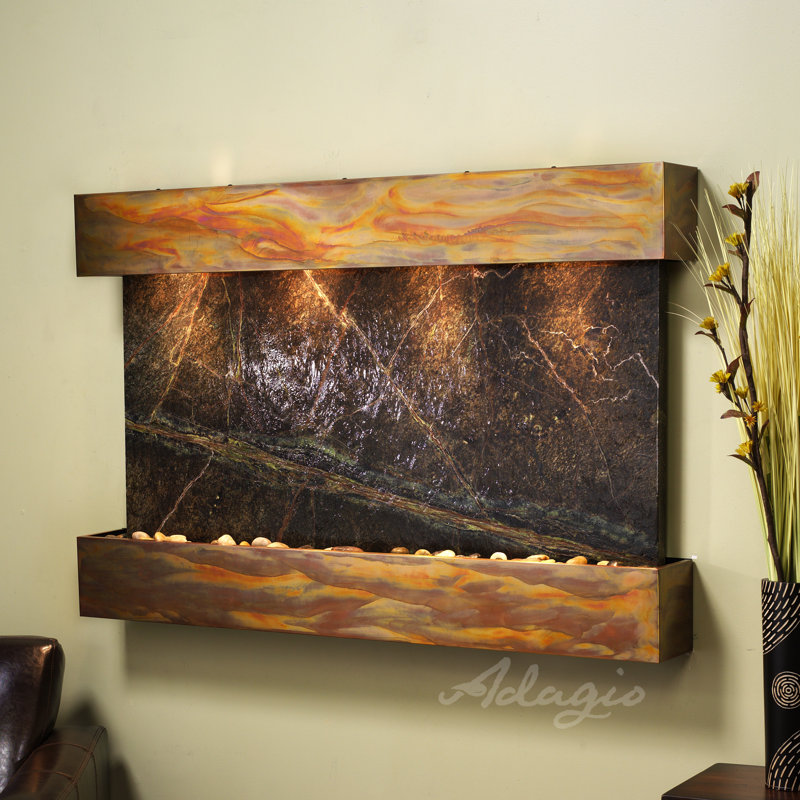 Sunrise Springs Acrylic Waterfall Fountain with Light, Rustic Copper, Rainforest Green Marble